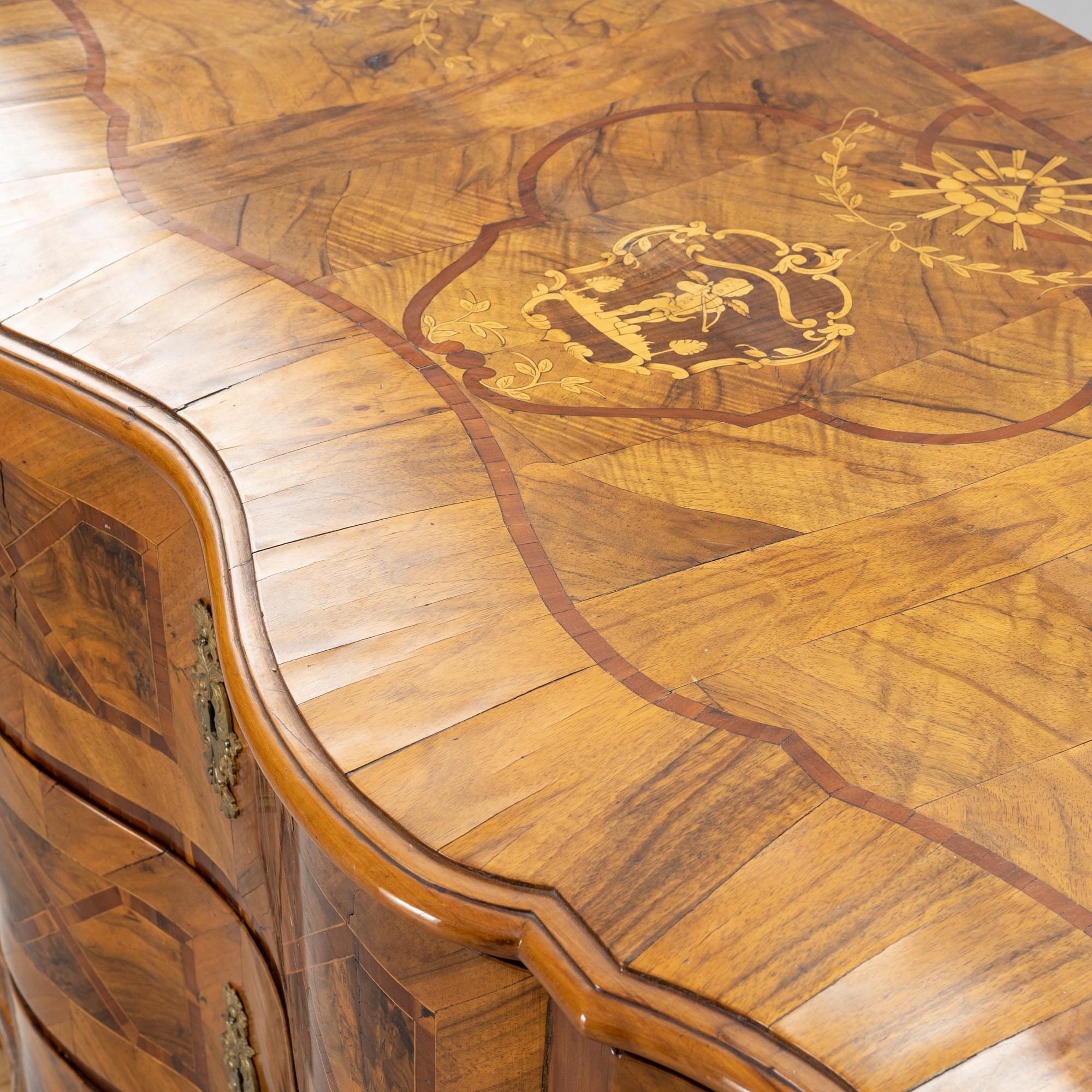 A central european late baroque chest of drawers, first part of the 18th century.