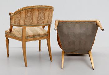 BALJFÅTÖLJER, 1 par, gustaviansk stil, sent 1800-tal.