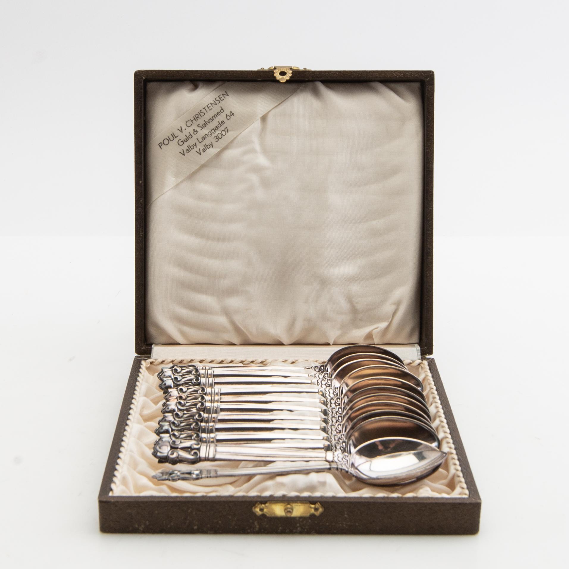 Johan Rohde, skedar 12 st "Konge/Achorn" sterlingsilver för Georg Jensen efter 1945.