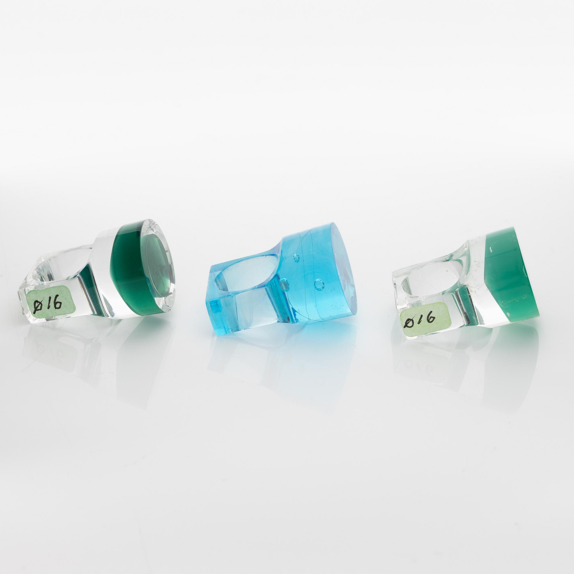 Siv Lagerström, three acrylic plastic rings, 1970s.