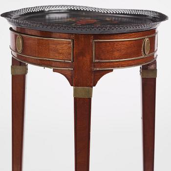 A late Gustavian mahogany, brass-mounted and tôle-peinte tray table by A. Lundelius (master in Stockholm 1778-1823).