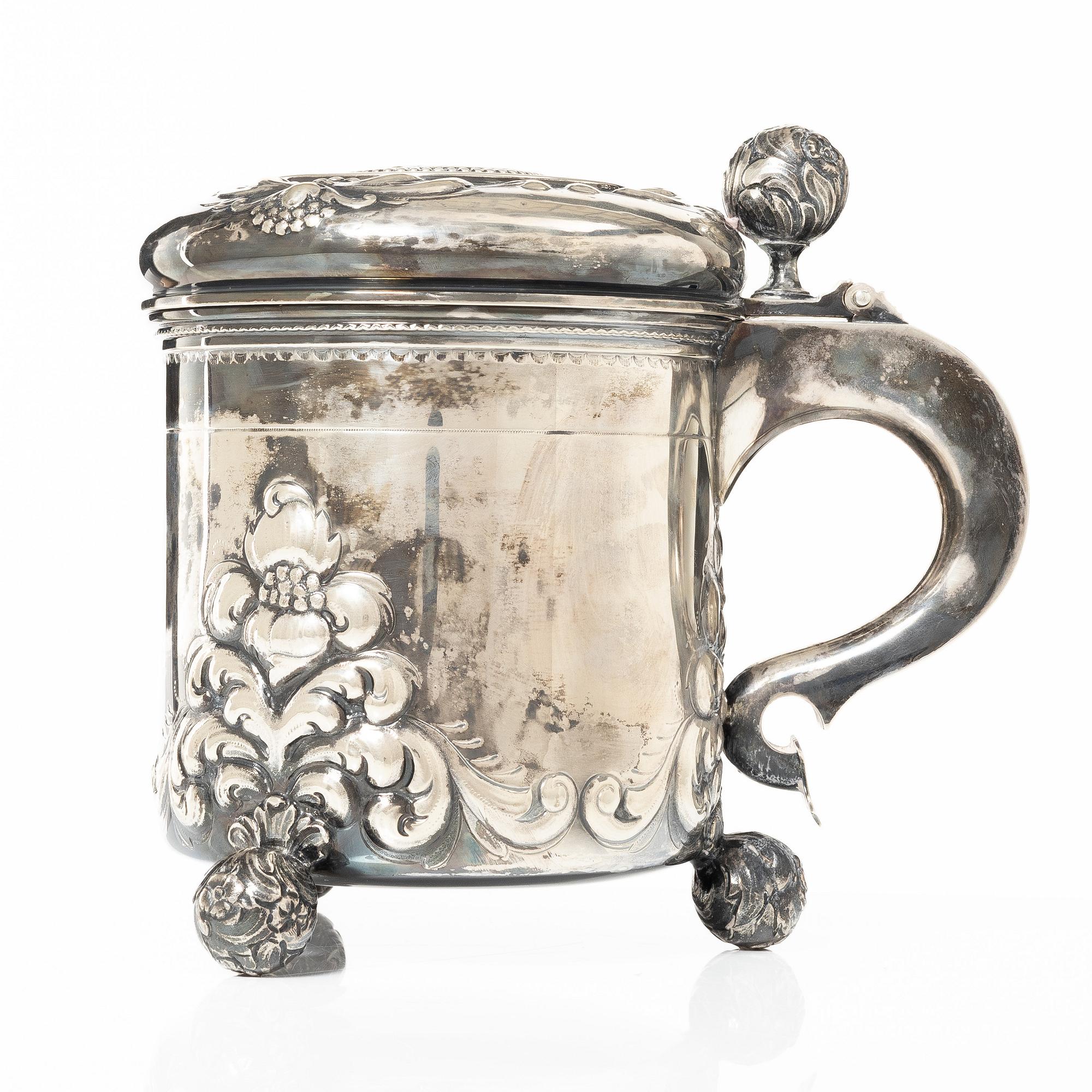 Dryckeskanna, silver, barockstil, CG Hallberg, Stockholm 1939.