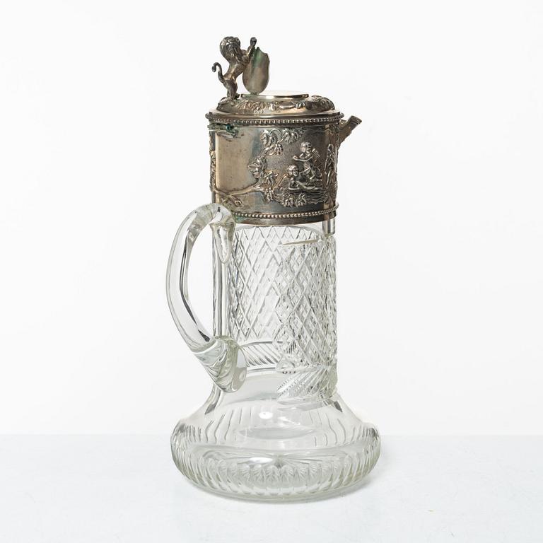 A silver and glass decanter, Topazio, Portugal, mid 20th Century.
