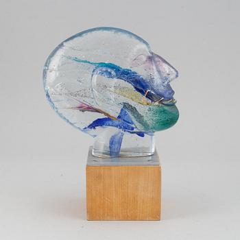 Bertil Vallien, a cast glass sculpture of a head, Kosta Boda, Sweden, ed. 6/20.