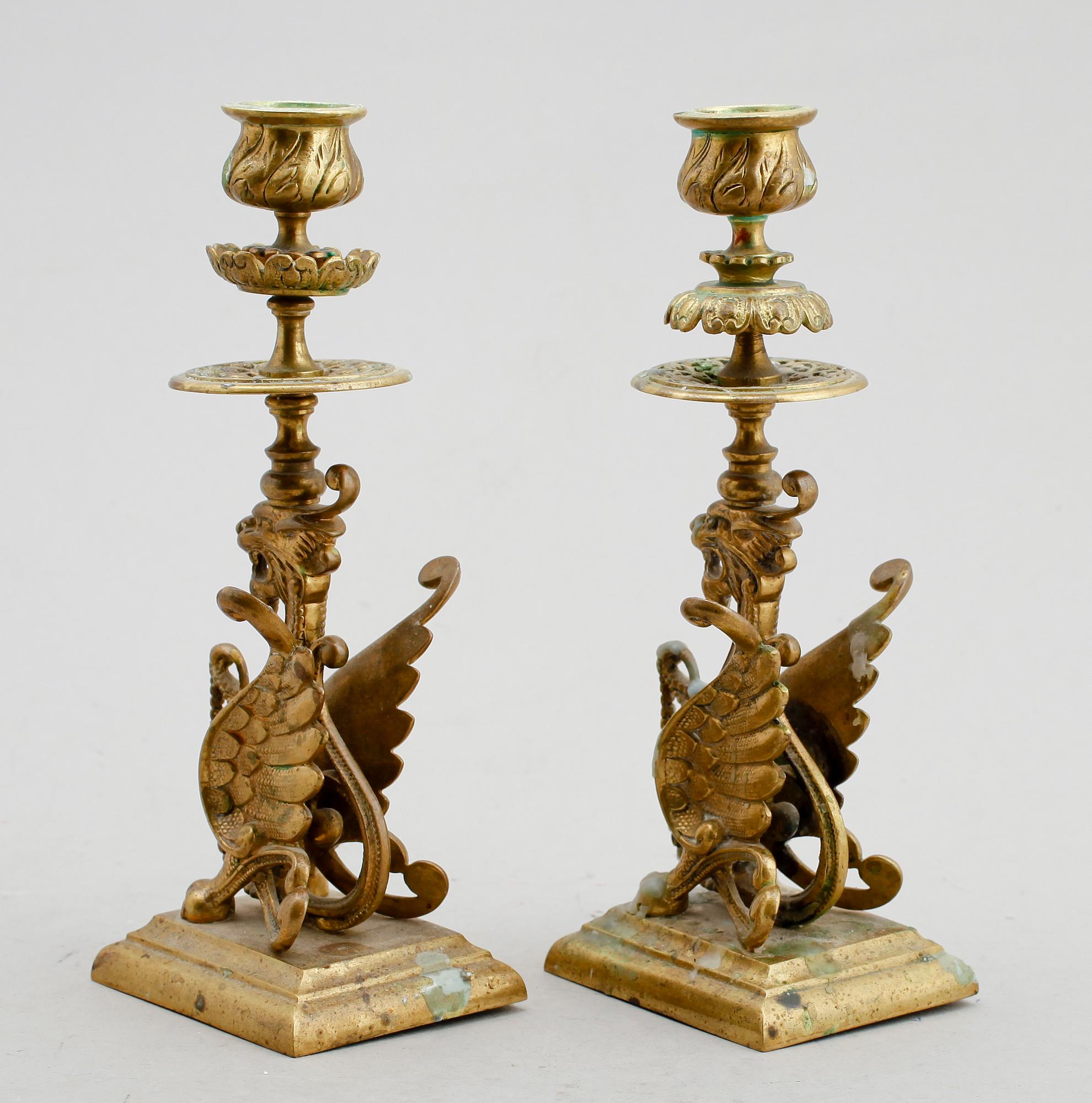 LJUSSTAKAR, 1 par, mässing, 1800-/1900-tal.