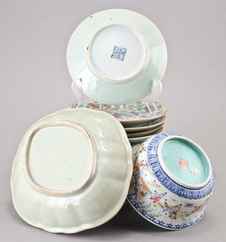 PARTI PORSLIN, 14 delar, Kina 1800-tal.