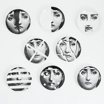 Fornasetti, eight porcelain 'Tema e Variazioni' coasters, Italy.