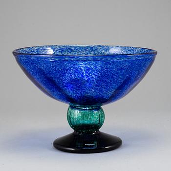 A Gunnel Sahlin footed glass bowl, for Kosta Boda, signed.