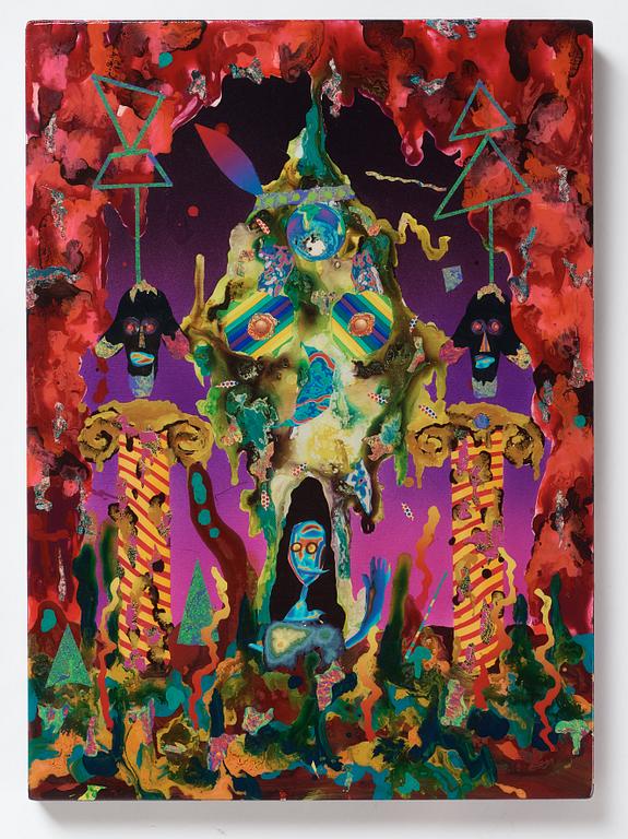 TIMO VAITTINEN, epoxy and collage on panel, signed and dated 2012 on verso.