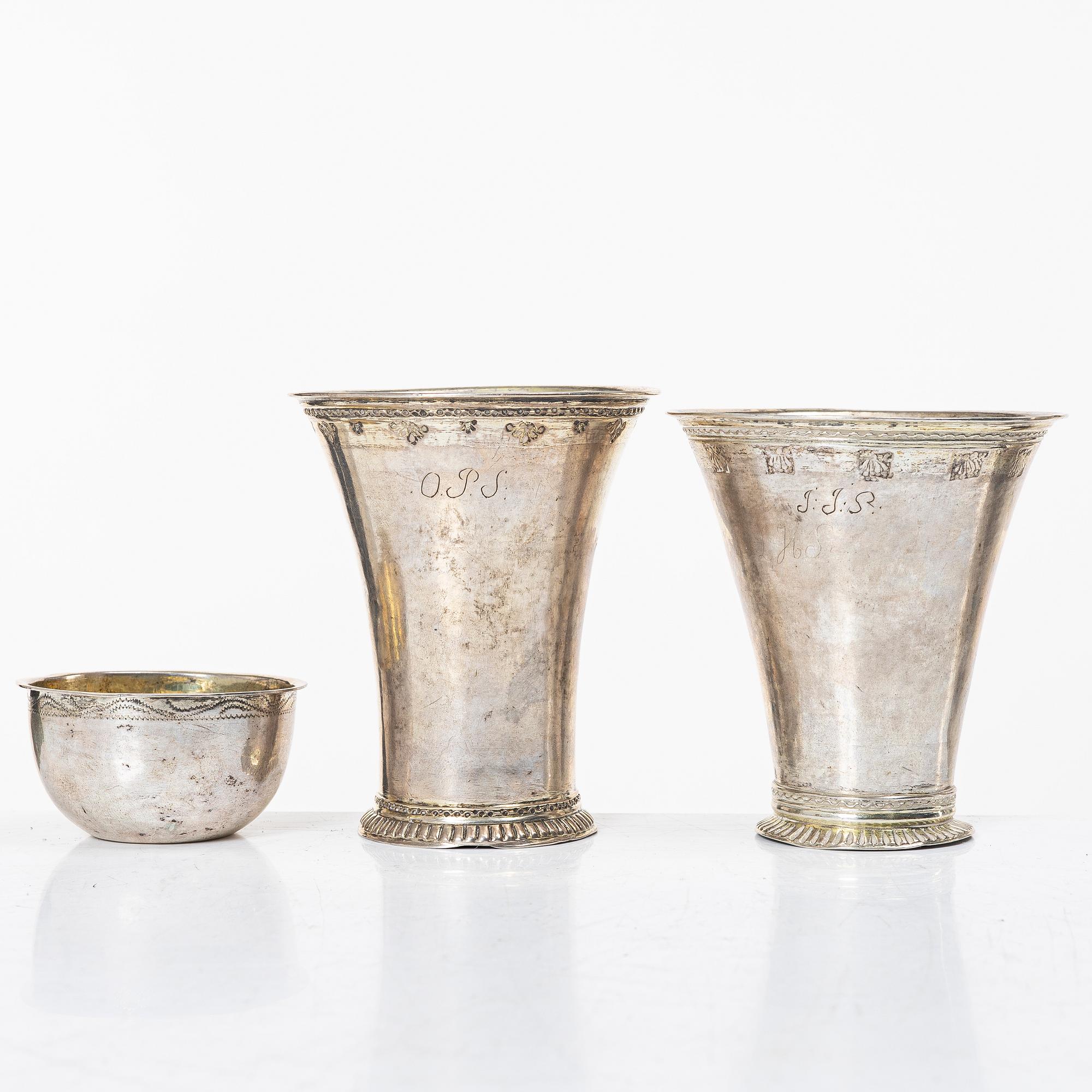 Two Swedish silver beakers and a tumbler, Stockholm, second half of the 18th century - early 19th century.