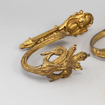 Six ormolu and bronze curtain tie-backs, (2 pairs), 19th century.