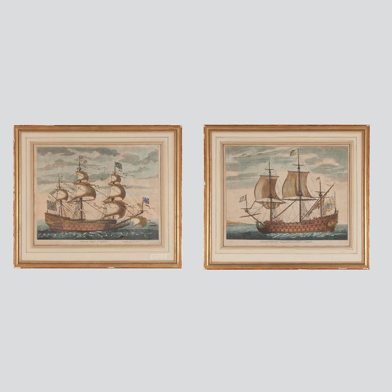 KOPPARSTICK, 2 stycken, kolorerade, 1800-tal.