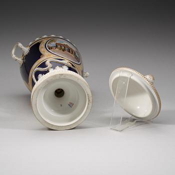 A large Berlin vase with cover, 19th Century.