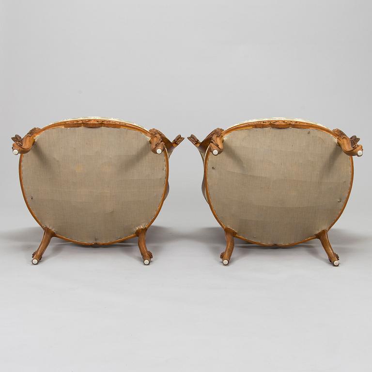 Soffa och fåtöljer, ett par, omkring 1900.