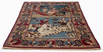 A semi-antique pictoral Kashan rug, Central Persia, c. 219 x 137 cm.