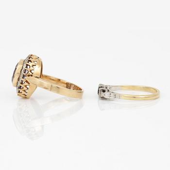 RINGAR, 18K guld och troligen silver, med ametist ca 2,23 ct samt safir ca 0,25 ct. Total vikt ca 7,42 g.
