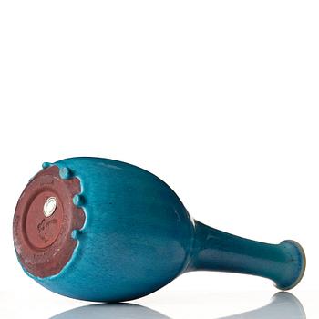 Wilhelm Kåge, a turquoise glazed "Farsta" stoneware vase, Gustavsberg studio, Sweden 1956.