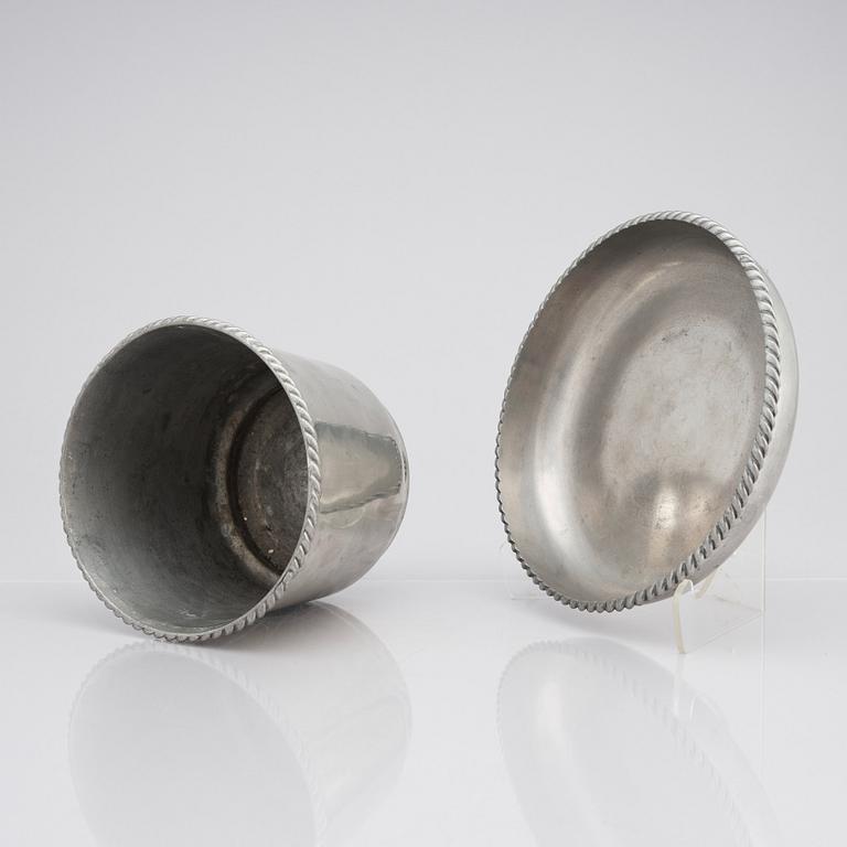 Estrid Ericson, probably, a pewter flower pot and a bowl, Svenskt Tenn, Stockholm 1930.