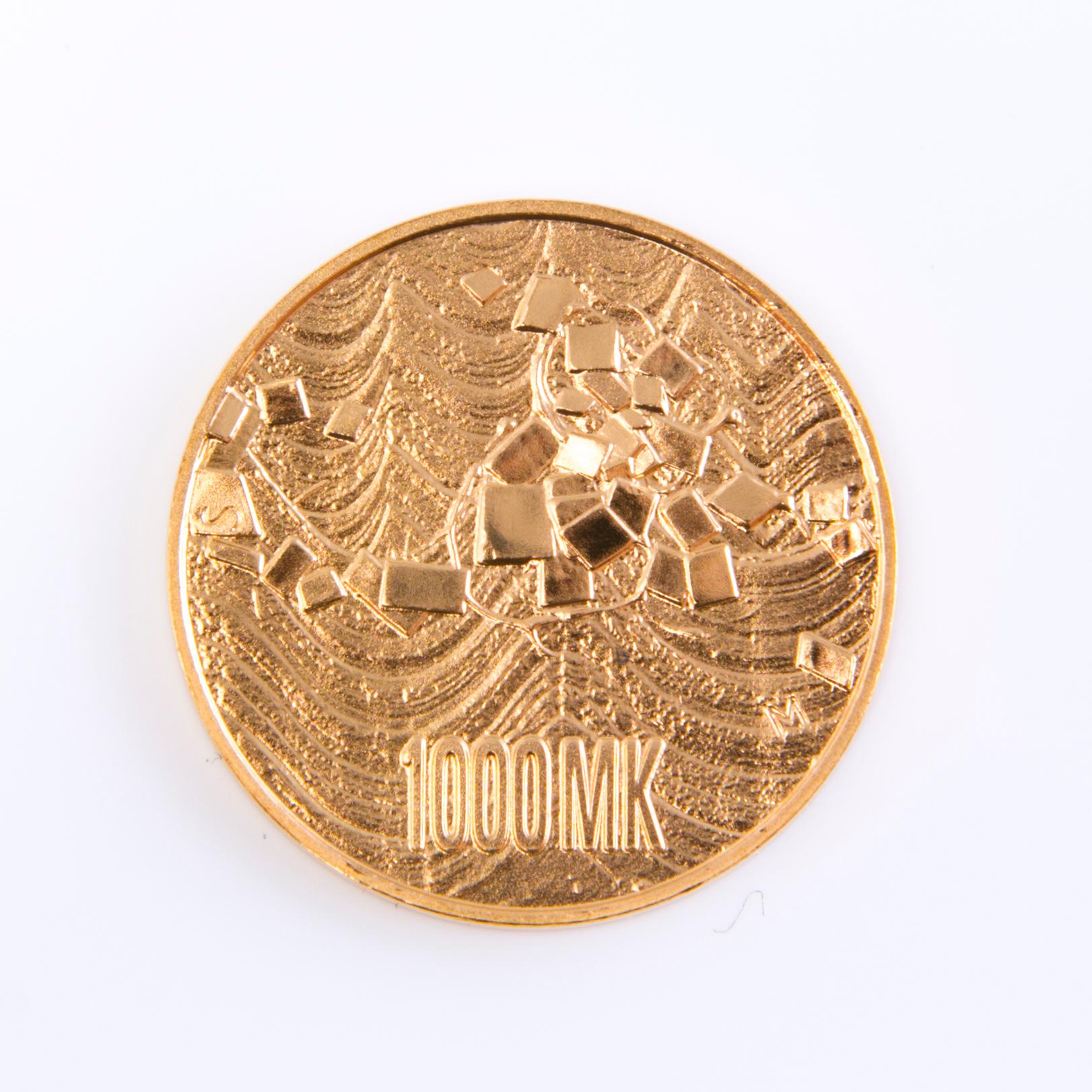 JUBILEUMSMYNT, guld (900), Finland, 1000 mk, Finland 75 år.