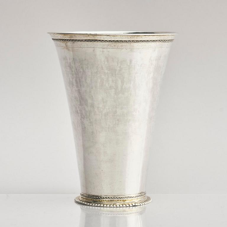 A Swedish early 18th century parcel-gilt silver beaker, mark of Johan Lund, Stockholm 1714.
