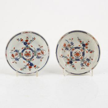 A pair of small Chinese doucai porcelain dishes, Qing dynasty, 18th century.