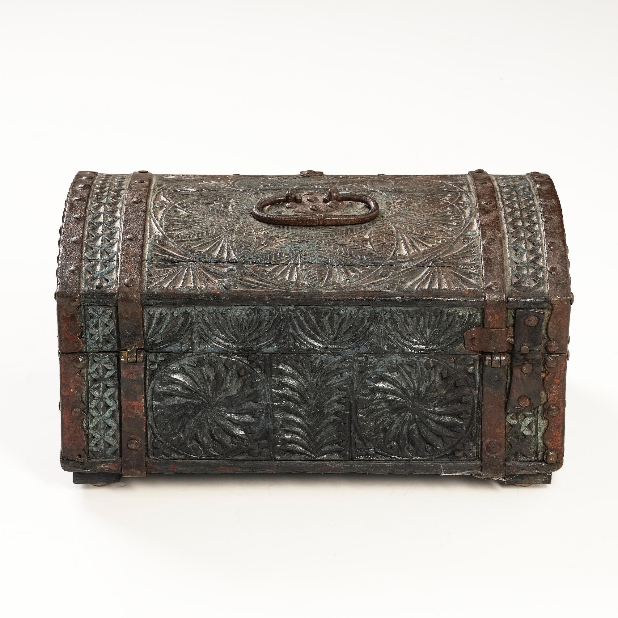A Swedish carved baroque chest, 17th / early 18th century.