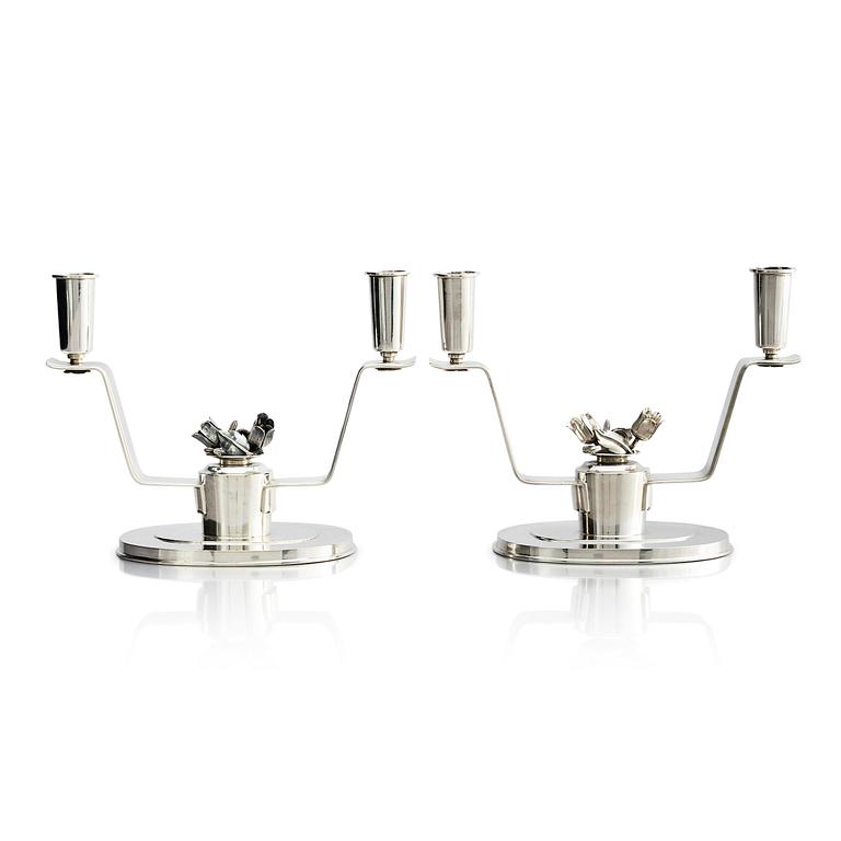 Carl Fredrik Carlman, a pair of silver candlesticks, design by Per Sköld, Stockholm, Sweden 1945.
