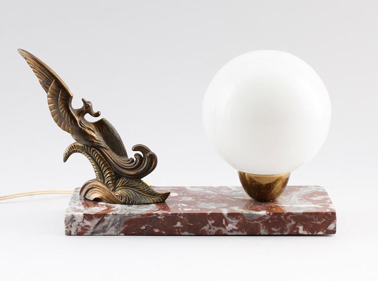 BORDSLAMPA, marmor och brons, art déco, 1900-talets första hälft.