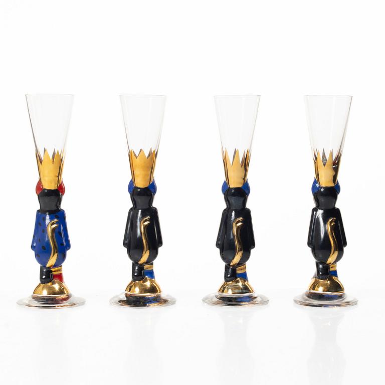 Gunnar Cyrén, four shot glasses, 'Djävulsglas', Nobel, Orrefors.