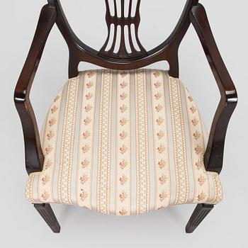 Stolar, 16 st och karmstolar 2 st, Hepplewhite-stil, 1900-talets andra hälft.