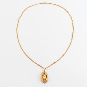 Gold, sapphire, ruby and brilliant cut diamond necklace, egyptian motif.