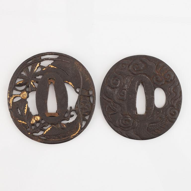 Tsuba, två stycken, Japan, Edo, signerade.