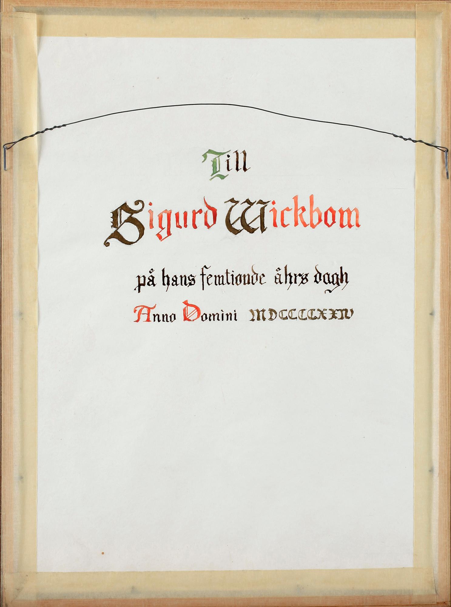 ELSA BESKOW, Teckning samt födelsedagsdikt, sign EB, dat 1924 a tergo.