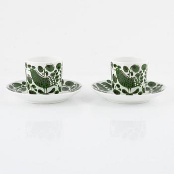 Stig Lindberg, kaffekoppar med fat, benporslin, 6 st "Turtur", Gustavsberg, 1990-tal.