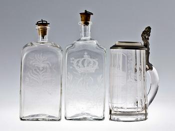 FLASKOR, 2 st. SAMT STOP, glas, Sverige 1800-tal.