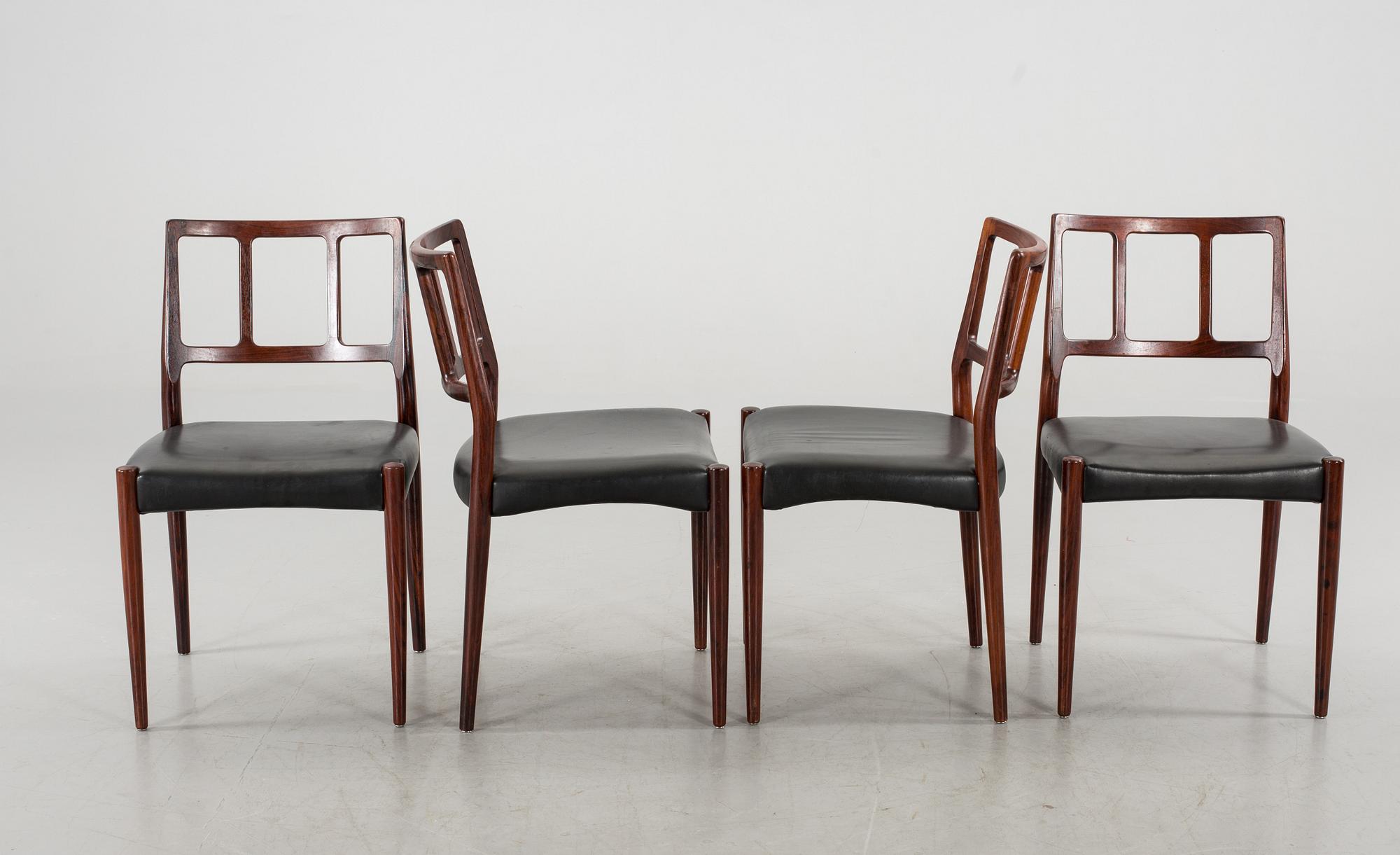 Six 1960's dining chairs, "Louise", Johannes Andersen, A.Andersen & Bohm, Denmark.