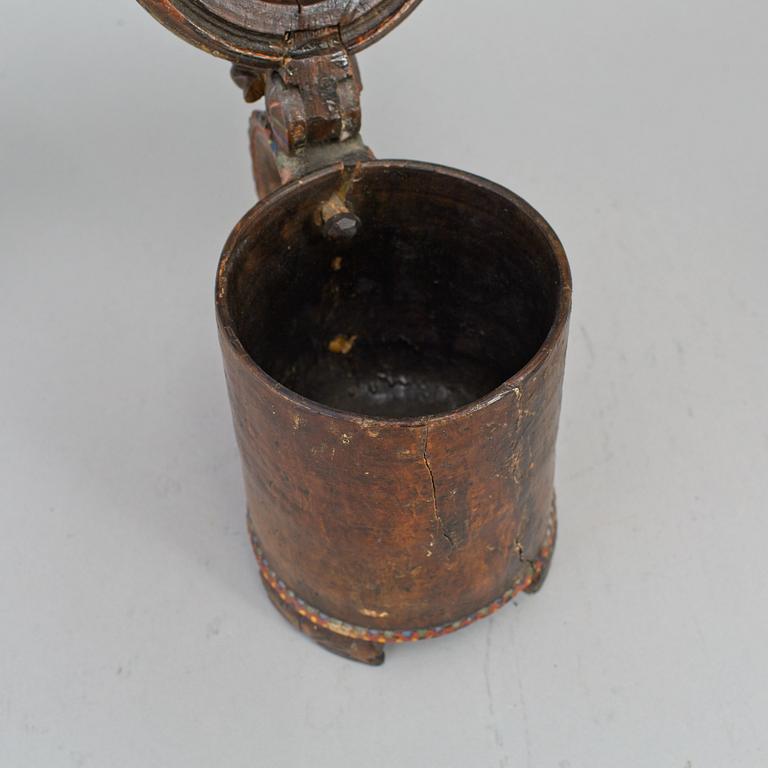 A 19th century painted wooden tankard.