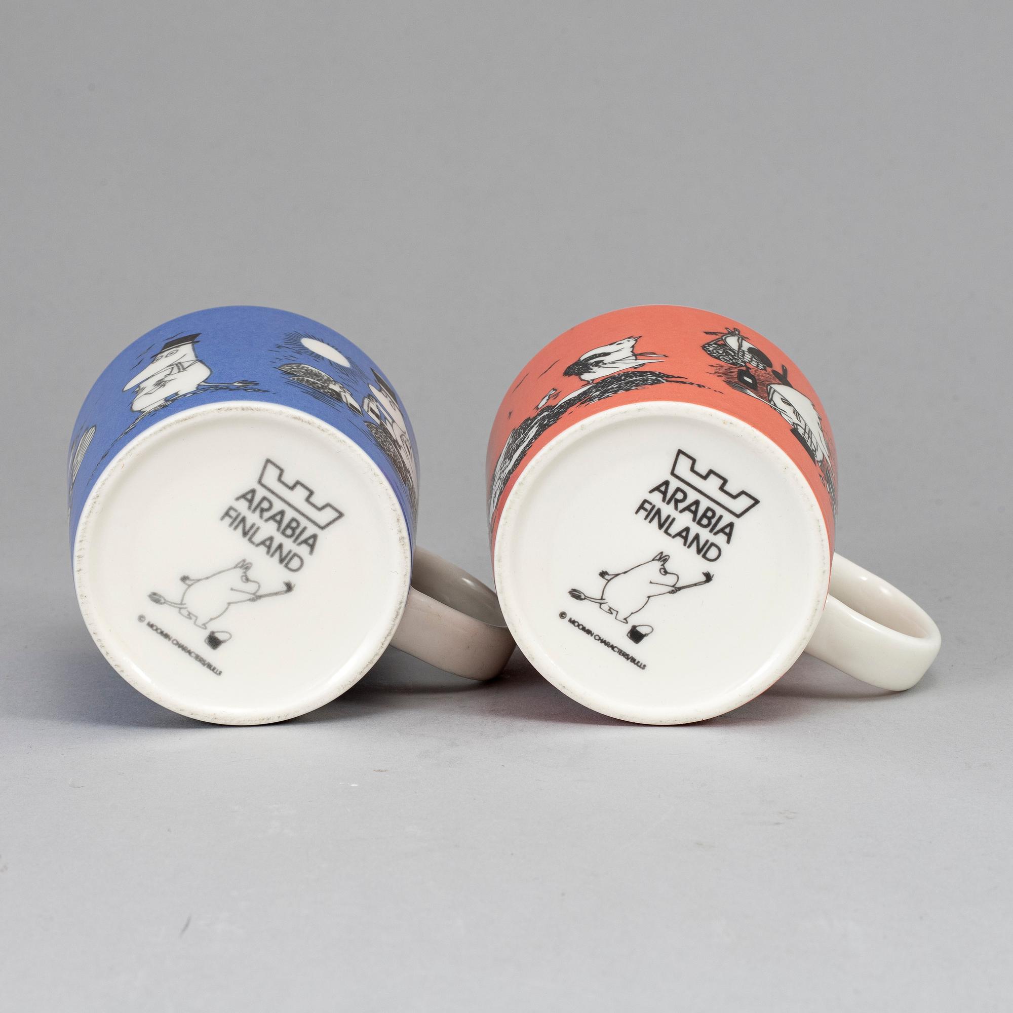 Two Moomin Characters porcelain mugs from Arabia, Finland, 1991-99.