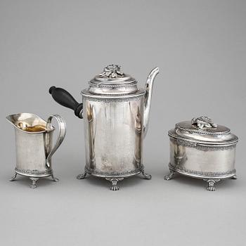 KAFFESERVIS, 3 delar, silver, Eric Råström, Stockholm, 1949. Total vikt ca 1600 gram.