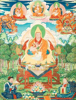 1294. THANGKA, färgpigment på bomullsduk. Porträtt av  en Gelugpa Lama, Qing dynastin, 1800-tal.