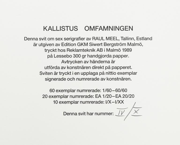 Raul Meel, portfolio with 6 silkscreen in colours, 1989, signed IV/X.