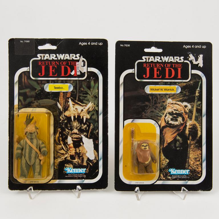 A lot of four vintage Star Wars action figures in Return of the Jedi packaging Palitoy and Kenner 1980s.