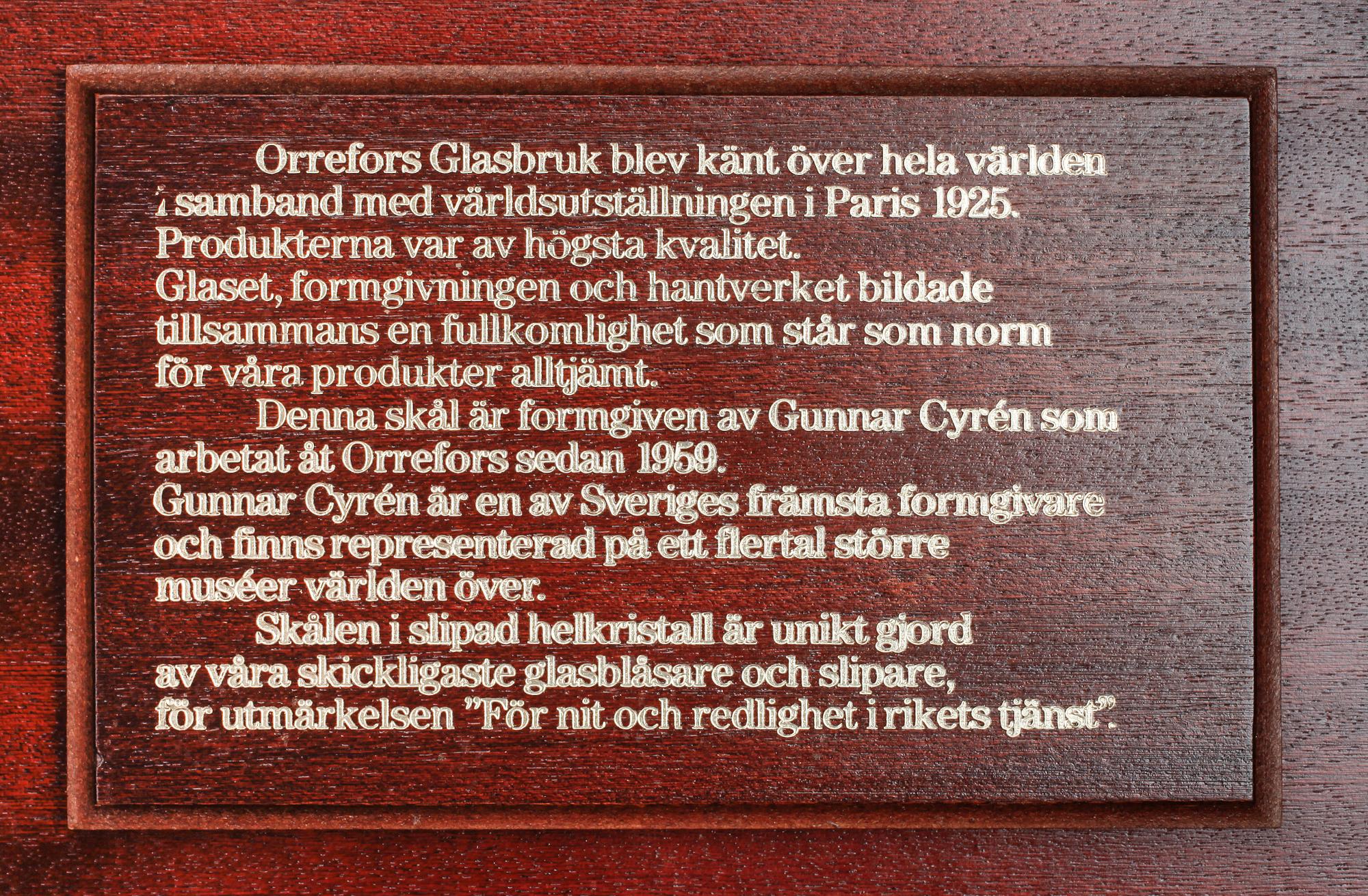 SKÅL, glas, "Sofiero", Gunnar Cyrén.