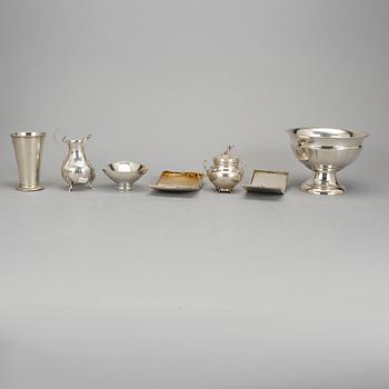PARTI SILVER, 7 delar. Bl a GAB Stockholm 1966. Totalvikt ca 986 g.