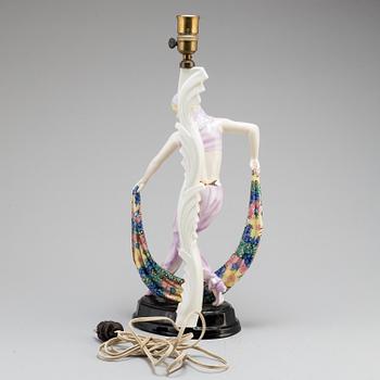 JOSEF LORENZL, figurin / bordslampa, "Odaliske" flintgods, Goldscheider, Wien, modell 5613.