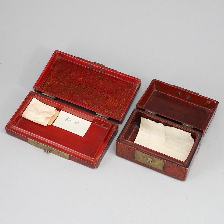 Two lacquered boxes with covers, circa 1900.