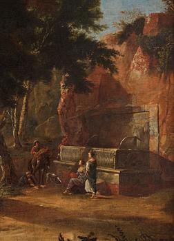 Nicolaes Berchem Attributed to, Italianate landscape with resting figures.