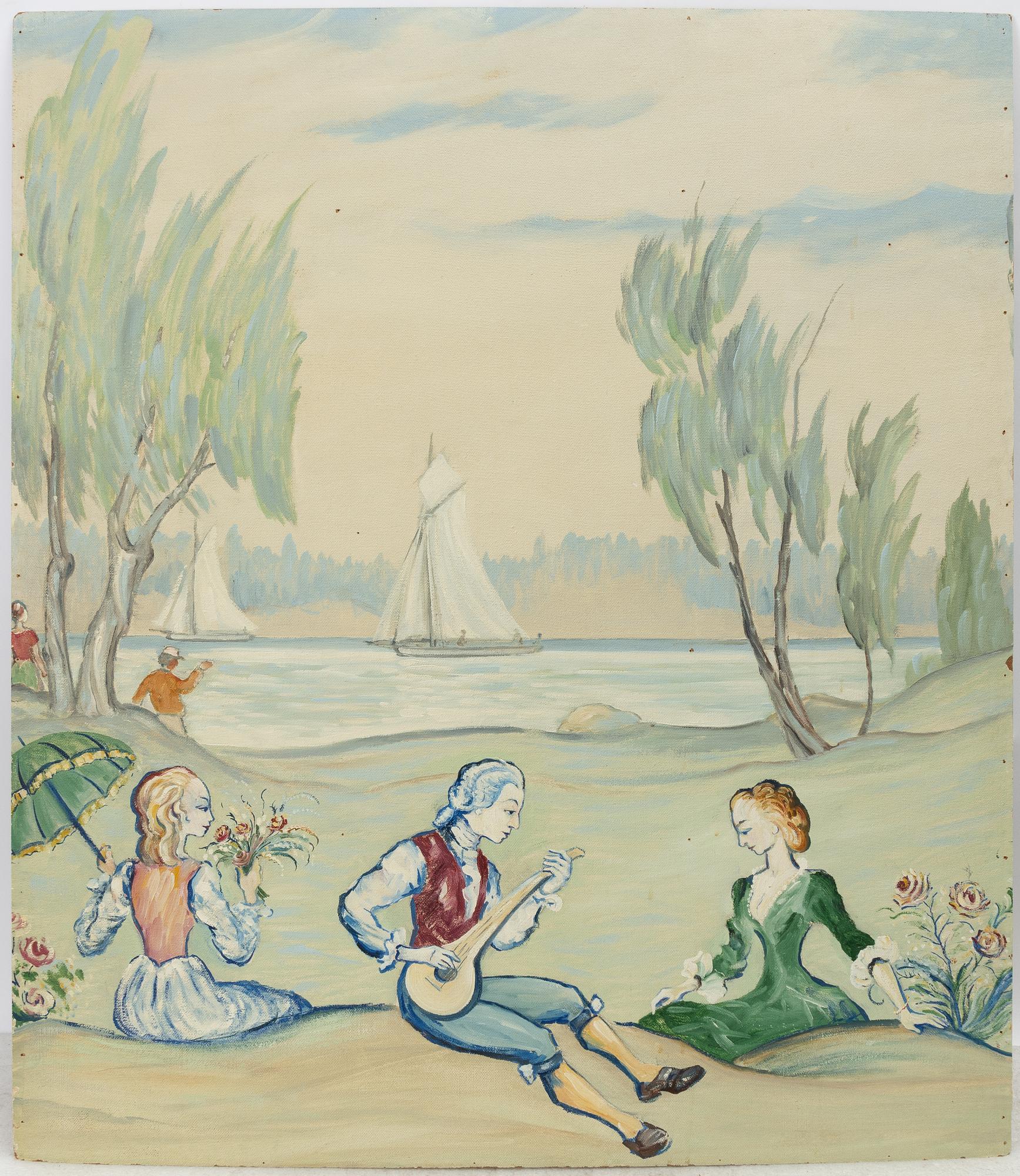 Wall panels, 3 pcs, 20th century, Motif from Hagaparken.