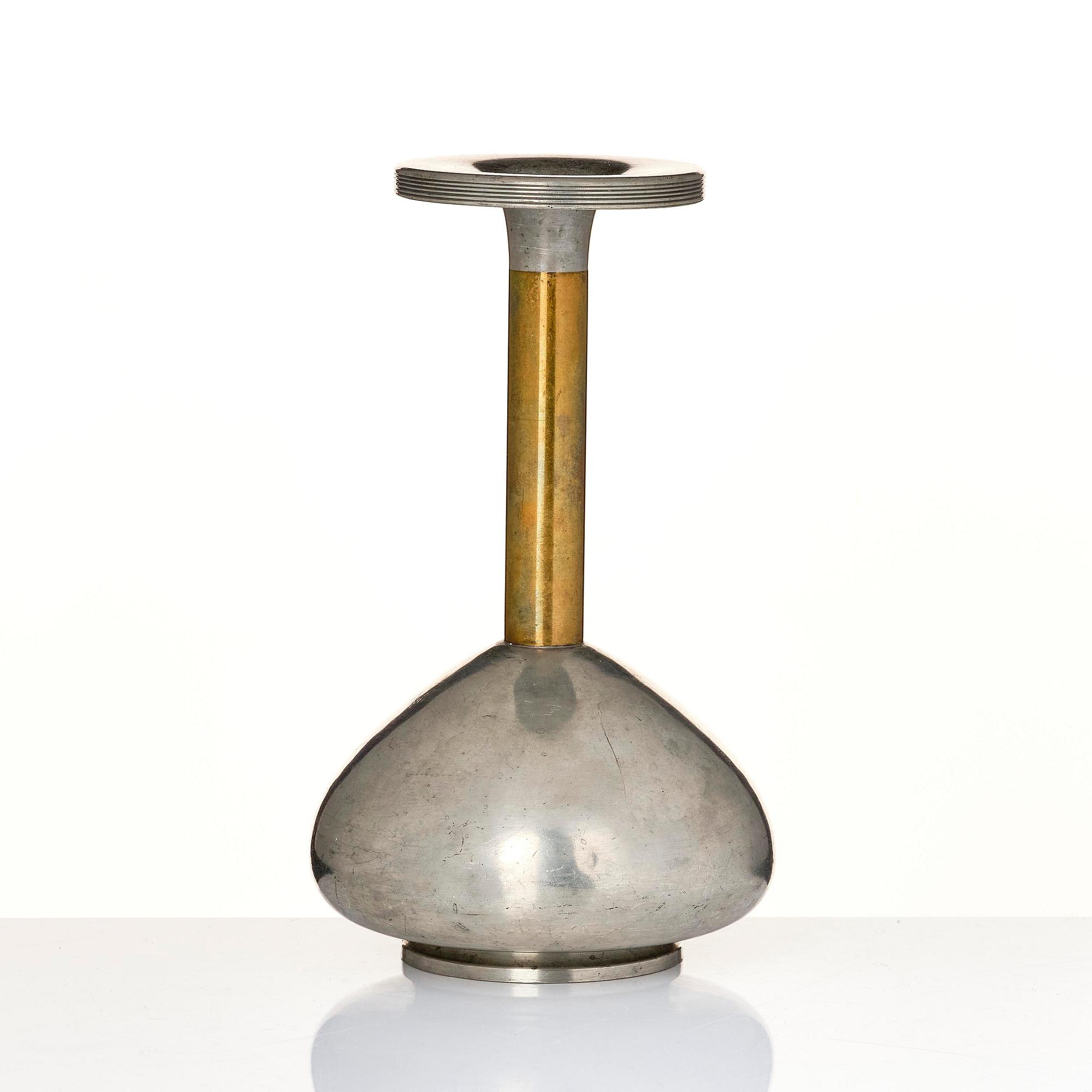 Sylvia Stave, a pewter and brass vase model 5557, C.G. Hallberg, Stockholm, 1933.