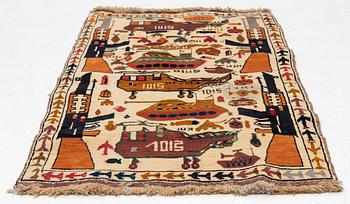 Carpet, oriental, known as War Rug, 1980s-90s. C. 154 x 95 cm.